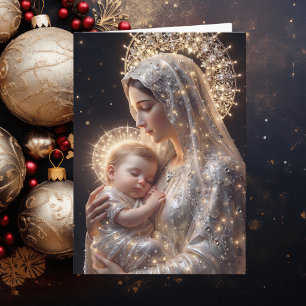 Moeder Maria & kindje Jezus Kerstmis Feestdagen Kaart
