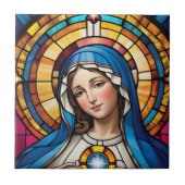 Moeder Maria Kleurrijk Glas in lood Maagd Maria Tegeltje (Voorkant)