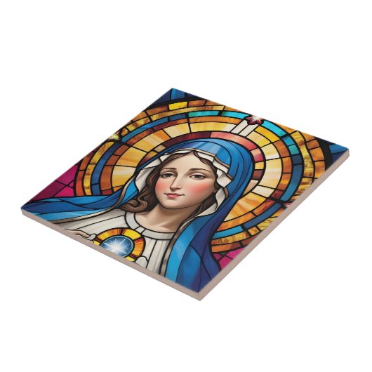 Moeder Maria Kleurrijk Glas in lood Maagd Maria Tegeltje (Zijkant)