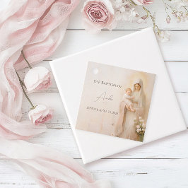Moeder Maria met de doop van Baby Bedankjes Labels