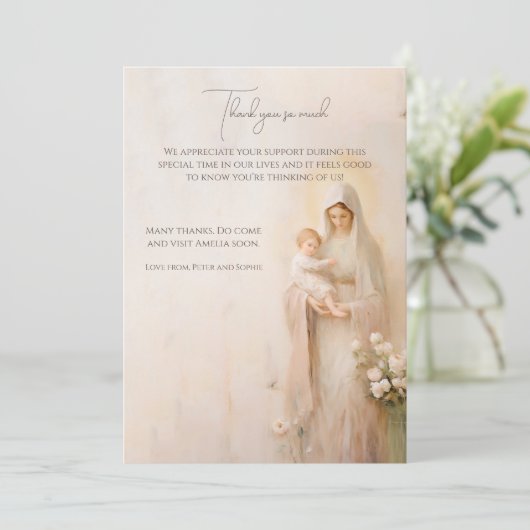 Moeder Maria met de doop van Baby Bedankkaart (Staand voorkant)