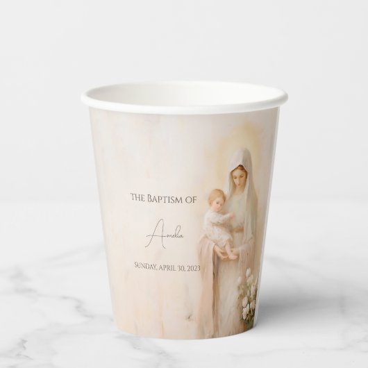 Moeder Maria met de doop van Baby Papieren Bekers (Achterkant)