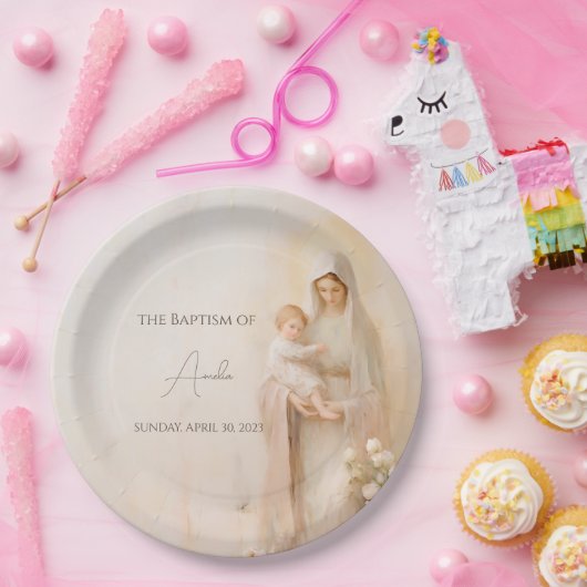 Moeder Maria met de doop van Baby Papieren Bordje (Feest)