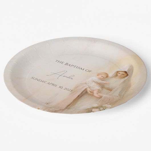 Moeder Maria met de doop van Baby Papieren Bordje (Gekanteld)