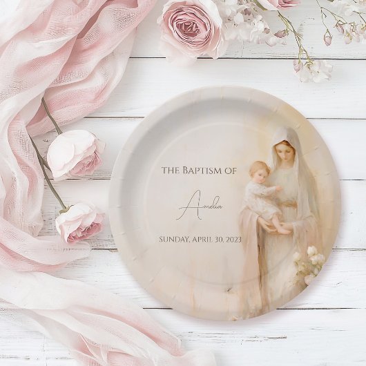 Moeder Maria met de doop van Baby Papieren Bordje