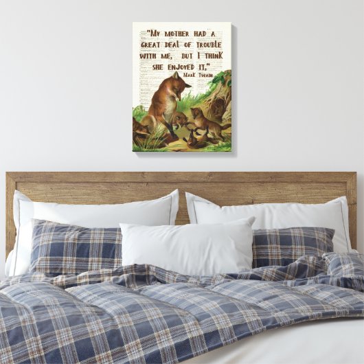 Moeder Mark Twain Fox Art Antiek Dictionary Pages Canvas Afdruk (Insitu (Slaapkamer))