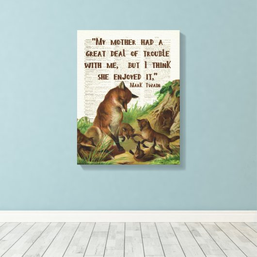Moeder Mark Twain Fox Art Antiek Dictionary Pages Canvas Afdruk (Insitu (Houten vloer))