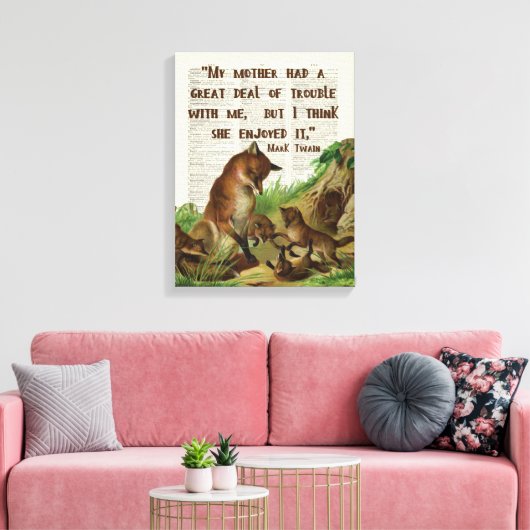 Moeder Mark Twain Fox Art Antiek Dictionary Pages Canvas Afdruk (Insitu (Woonkamer))