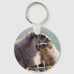 Moeder Marmot met Baby Sleutelhanger