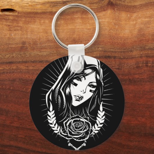 Moeder Mary Chicano Art Sleutelhanger (Voorkant)