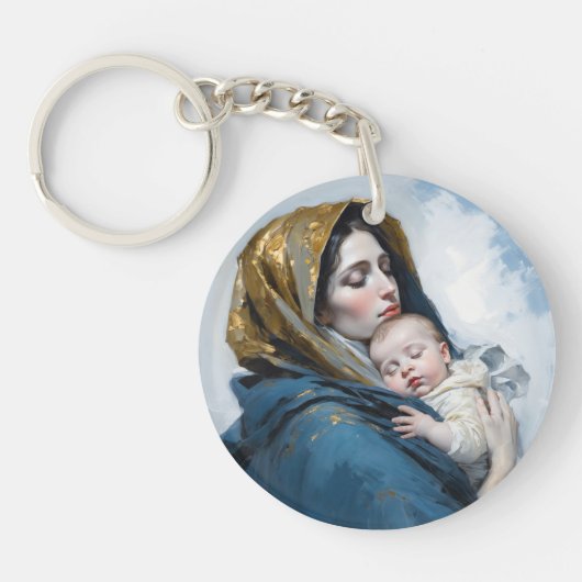 Moeder Mary en Baby Jesus Sleutelhanger (Voorkant)