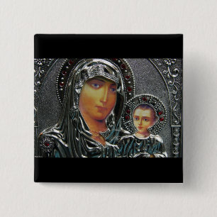 Moeder Mary en Baby Jesus Vierkante Button 5,1 Cm