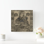 Moeder Mary en Jezus Christus Silver Gold Vierkante Klok (Huis)