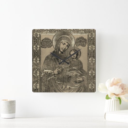 Moeder Mary en Jezus Christus Silver Gold Vierkante Klok (Huis)