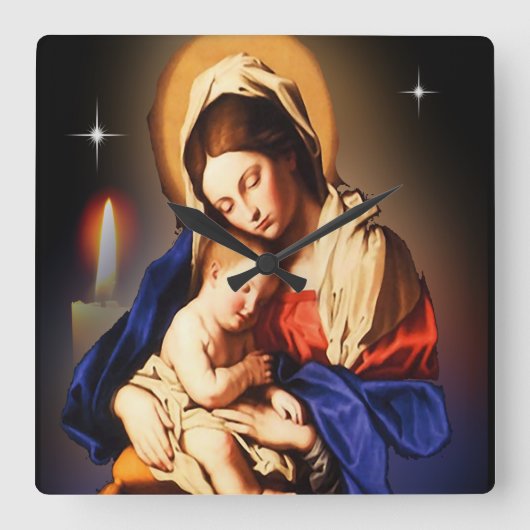 Moeder Mary en Jezus Vierkante Klok (Voorkant)