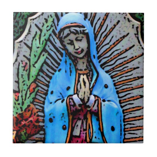 Moeder Mary Folk Art Style Tegeltje (Voorkant)