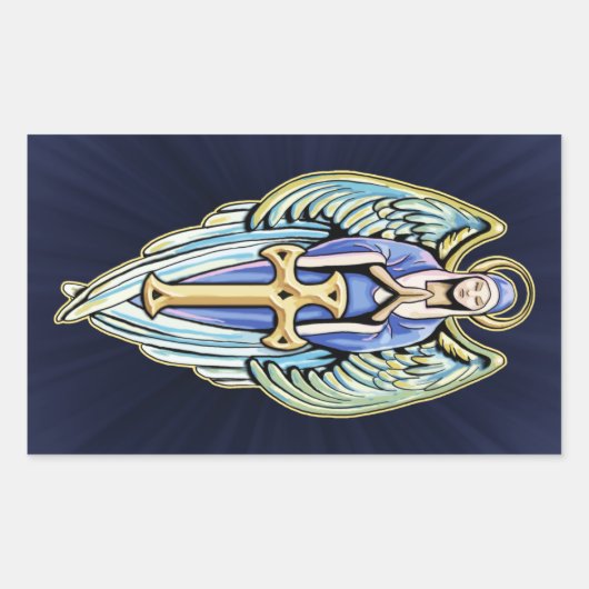 Moeder Mary Guardian Angel Cross Design Rechthoekige Sticker (Voorkant)