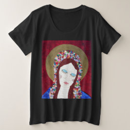 Moeder Mary Plus Grootte T-shirt op zwart