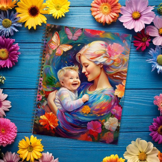 Moeder met Baby Boy Kleurrijke Schilderij Notitieboek