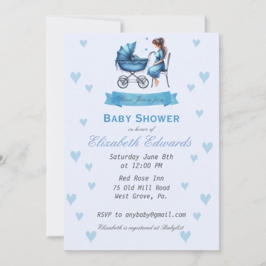 Moeder met Baby Carriage Baby shower Uitnodiging (Voorkant)