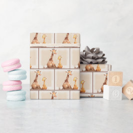 Moeder met Baby Giraffe Waterverf Cadeaupapier