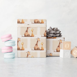 Moeder met Baby Giraffe Waterverf Cadeaupapier