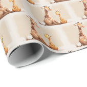 Moeder met Baby Giraffe Waterverf Cadeaupapier (Rol Hoek)
