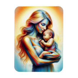 Moeder met baby lichtgevende tedere omhelzing kuns magneet