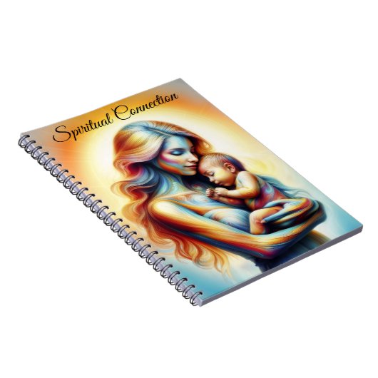 Moeder met baby lichtgevende tedere omhelzing kuns notitieboek (Rechterzijde)