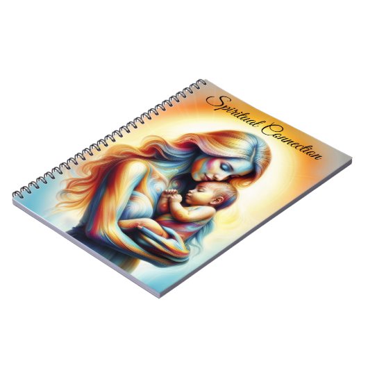 Moeder met baby lichtgevende tedere omhelzing kuns notitieboek (Linkerzijde)