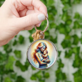 Moeder met baby lichtgevende tedere omhelzing kuns sleutelhanger (Hand)