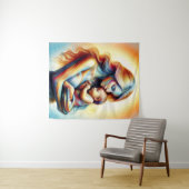 Moeder met baby lichtgevende tedere omhelzing kuns wandkleed (In Situ (horizontaal))