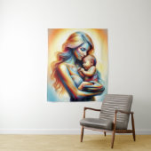 Moeder met baby lichtgevende tedere omhelzing kuns wandkleed (In situ)