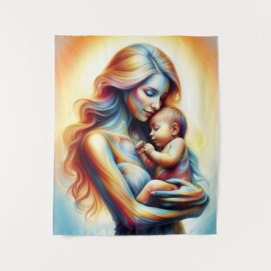 Moeder met baby lichtgevende tedere omhelzing kuns wandkleed (Voorkant)