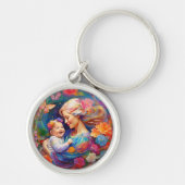 Moeder met Baby Meisje Kleurrijke Schilderij Sleutelhanger (Voorkant)