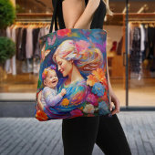Moeder met Baby Meisje Kleurrijke Schilderij Tote Bag