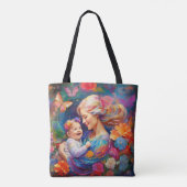 Moeder met Baby Meisje Kleurrijke Schilderij Tote Bag (Achterkant)