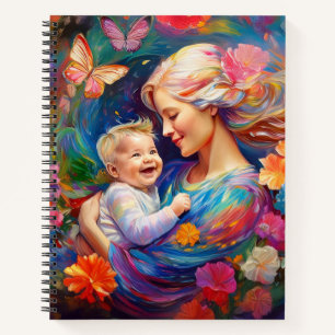 Moeder met babyjongen kleurrijk schilderij notitieboek