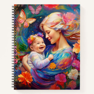Moeder met babymeisje kleurrijk schilderij notitieboek