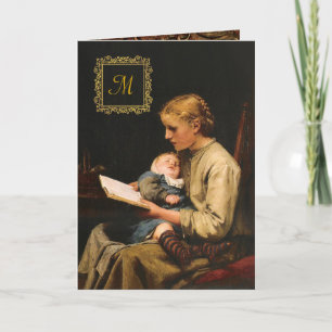 Moeder met haar baby  Gold Monogram Kaart