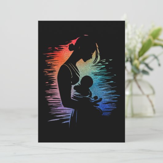 Moeder met haar baby, moeder en haar baby schets, bedankkaart (Staand voorkant)