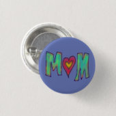 Moeder Met Hart Hand Getekende Kunst Blauw Ronde Button 3,2 Cm (Voorkant /achterkant)