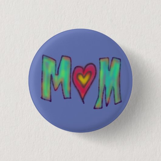 Moeder Met Hart Hand Getekende Kunst Blauw Ronde Button 3,2 Cm (Voorkant)