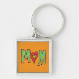 Moeder Met Hart Hand Getekende Kunst Geel Sleutelhanger