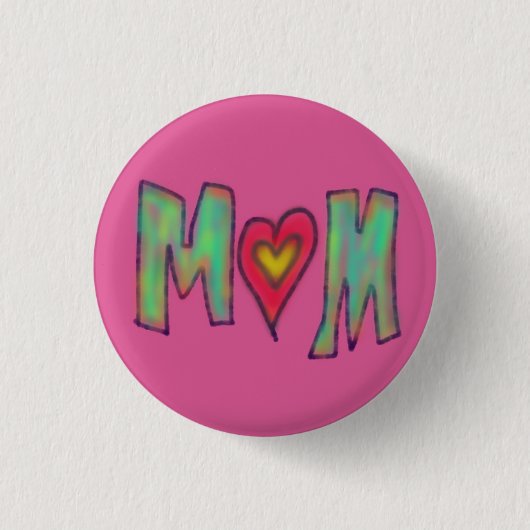 Moeder Met Hart Hand Getekende Kunst Roze Ronde Button 3,2 Cm (Voorkant)