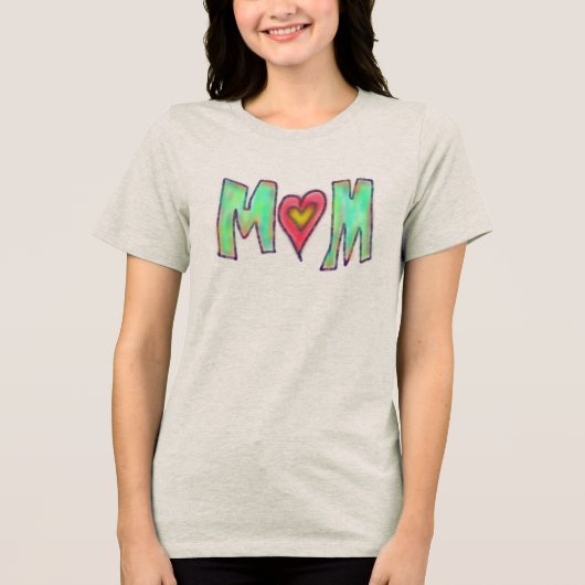 Moeder Met Hart Handgetekende Kunst Tri-Blend Shirt (Voorkant)