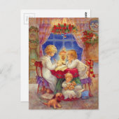  moeder met kinderen aan de tafel briefkaart (Voorkant / Achterkant)