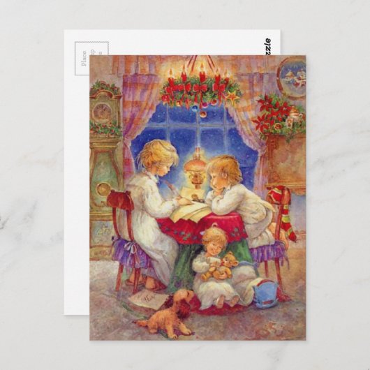  moeder met kinderen aan de tafel briefkaart (Voorkant / Achterkant)