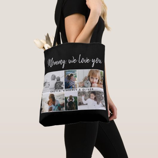 Moeder met Kinderen en Familie Mam 6 Foto Collage Tote Bag (Dichtbij)
