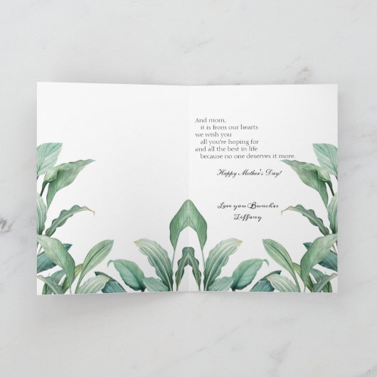 Moeder met liefde groen en goud tropische bladeren kaart (Binnen)